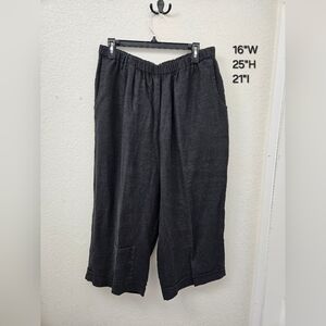 Flax Black Linen Wide Leg Cuffed Crop Pants